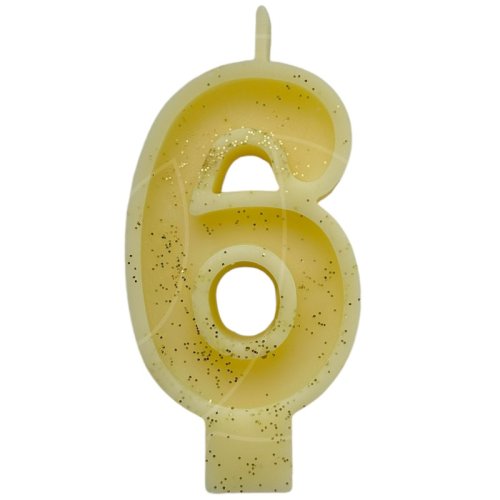 Свеча декоративная Цифра "6" Жёлтая с блёстками 