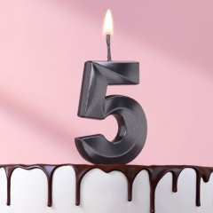 Свеча декоративная Цифра "5" Грань Чёрная 5572749